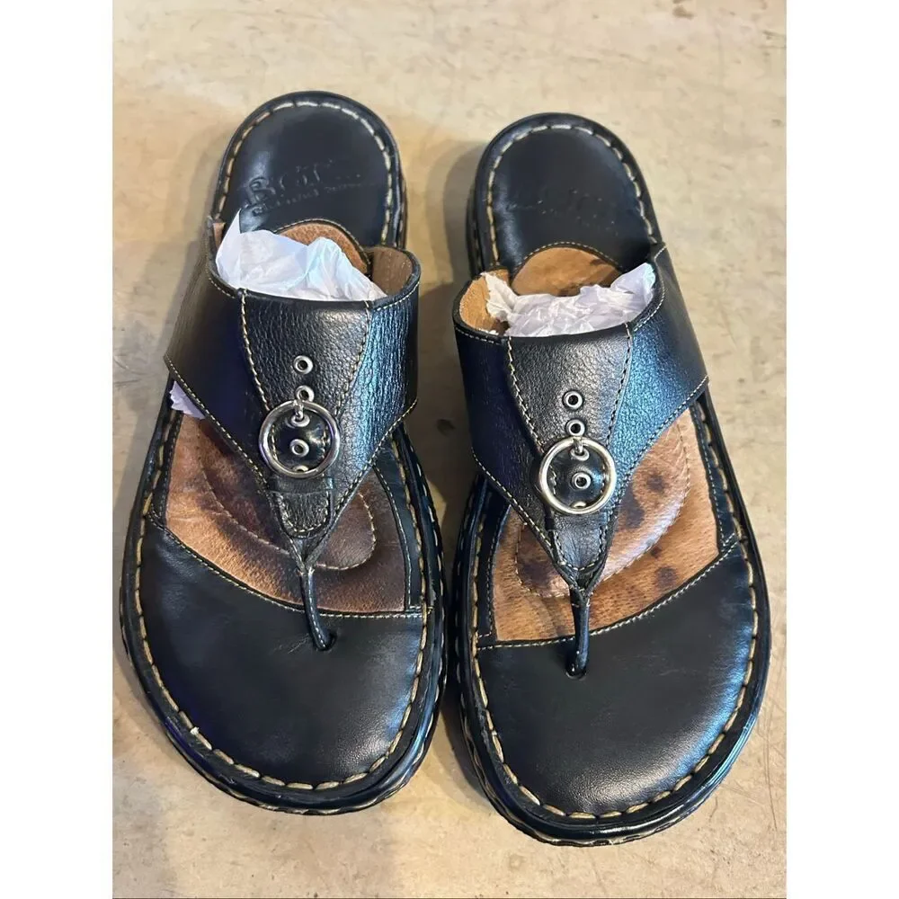 Born MRA9 Women's Size 6 Black Leather Buckle Sandals Opanka Handcrafted